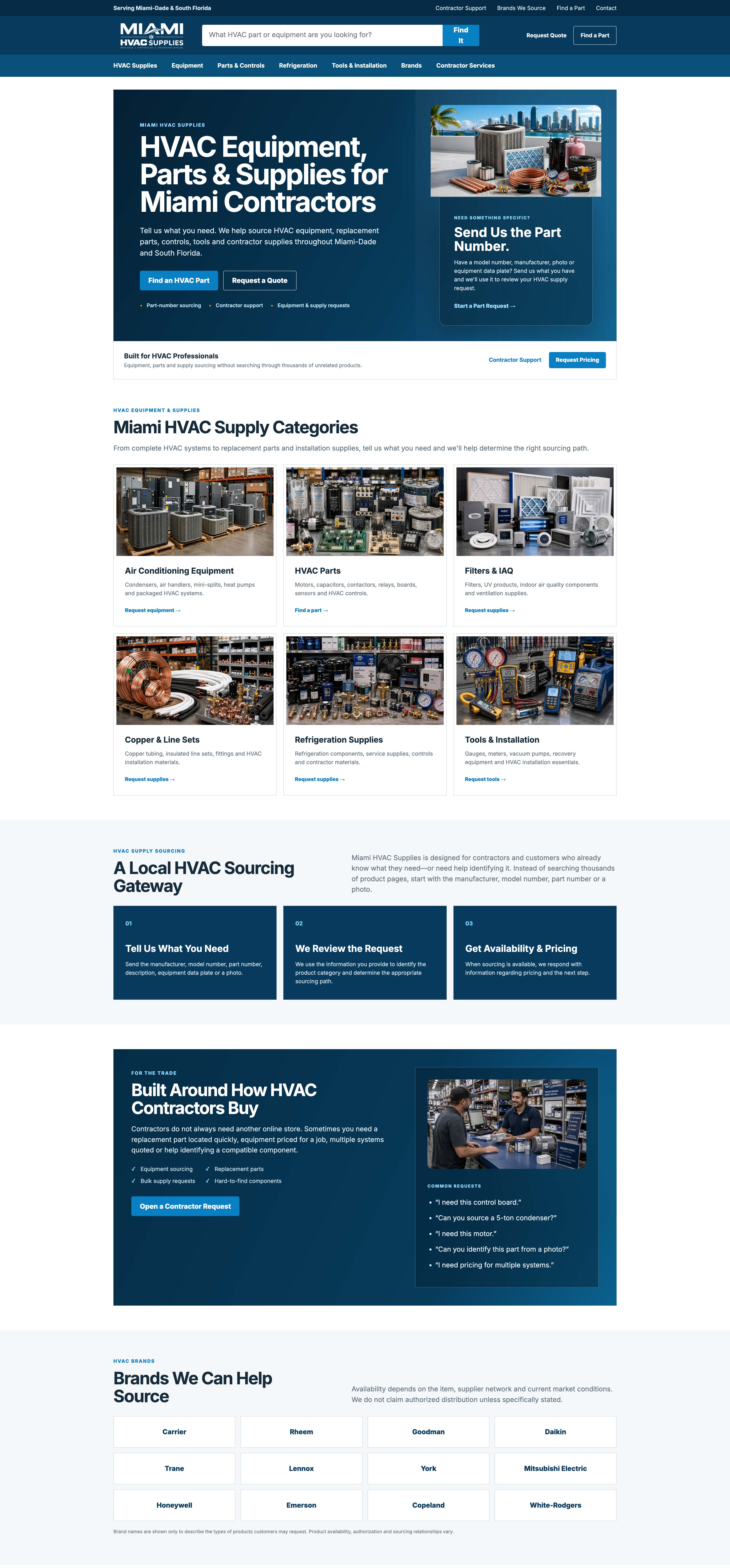 Miami HVAC Supplies website homepage